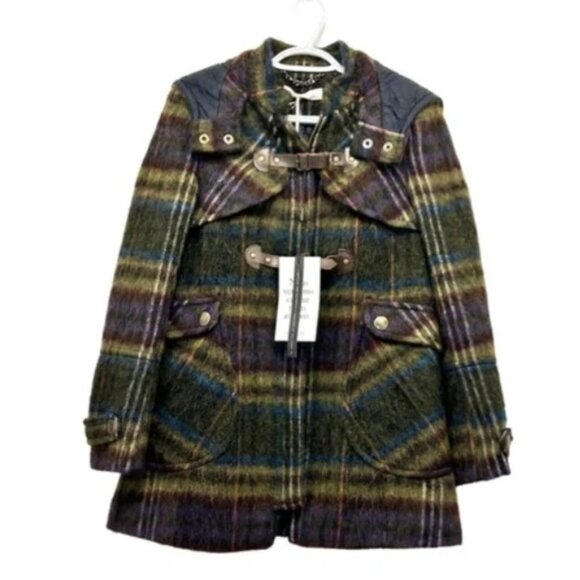 New! Whistles Wool & Mohair Green Plaid Pea Coat | 2 - Picture 9 of 9